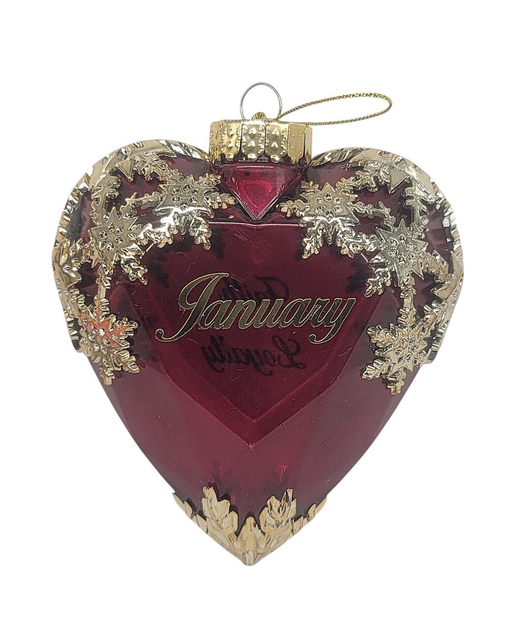 Heart Shaped Birthstone January Ornament Holiday Time Garnet Red 4.5" x 4" CL71